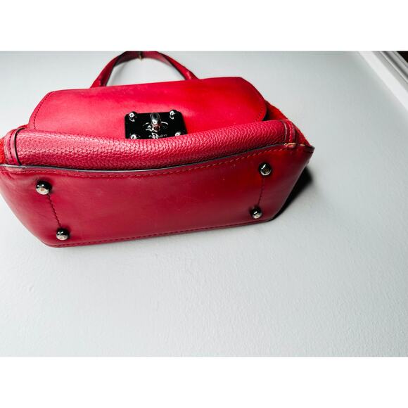 COACH Rustic Red Pebbled Leather Turnlock Closure Drifter Top Handle Hand Bag - Picture 3 of 11